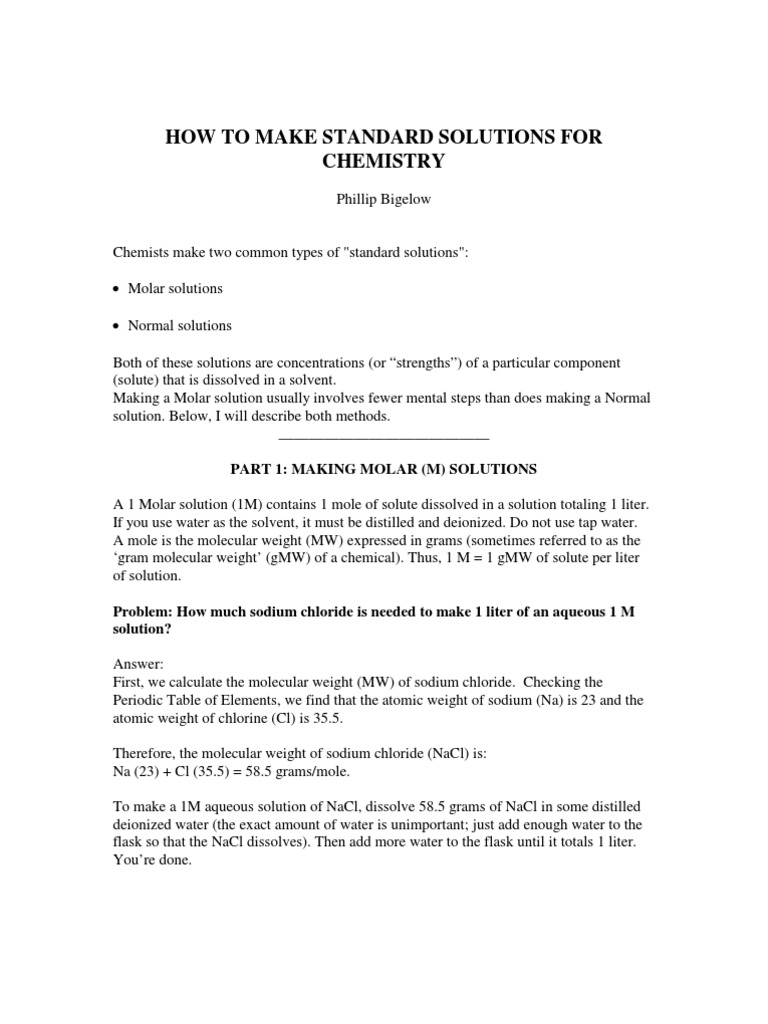 Making Molar & Normal Solutions | PDF | Sulfuric Acid | Acid