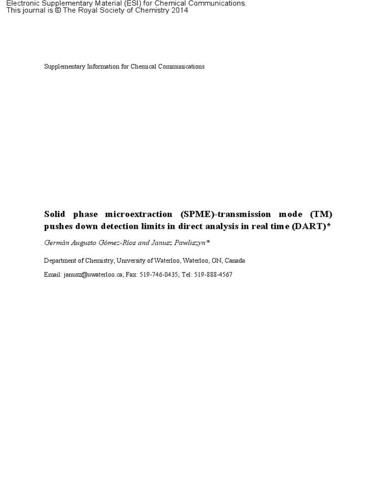 Solid Phase Microextraction PDF | PDF | Mass Spectrometry | Liquid ...