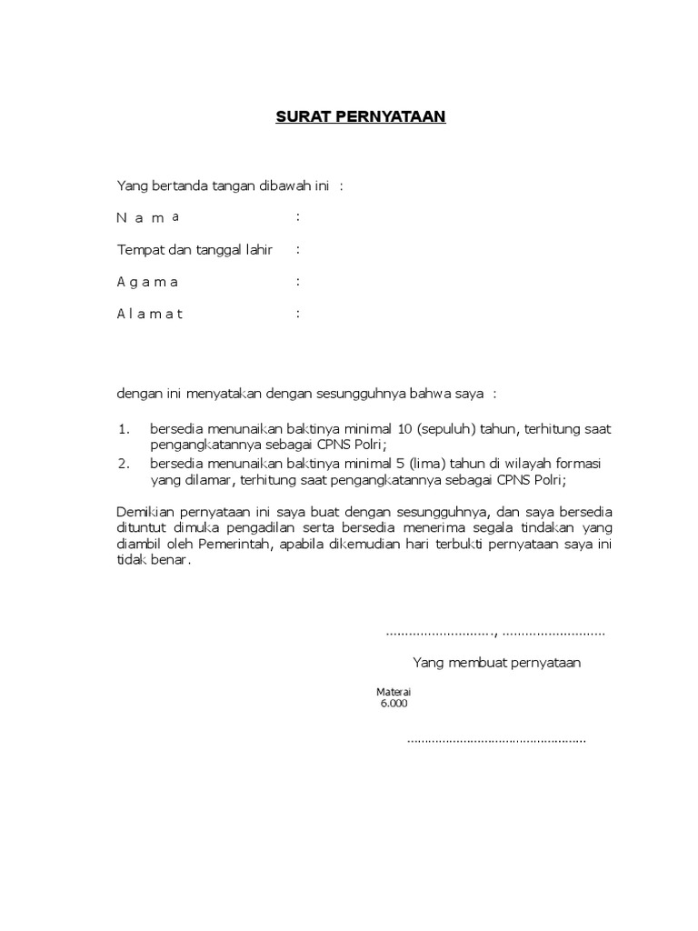 2 Format Surat Pernyataan Masa Bakti Pdf