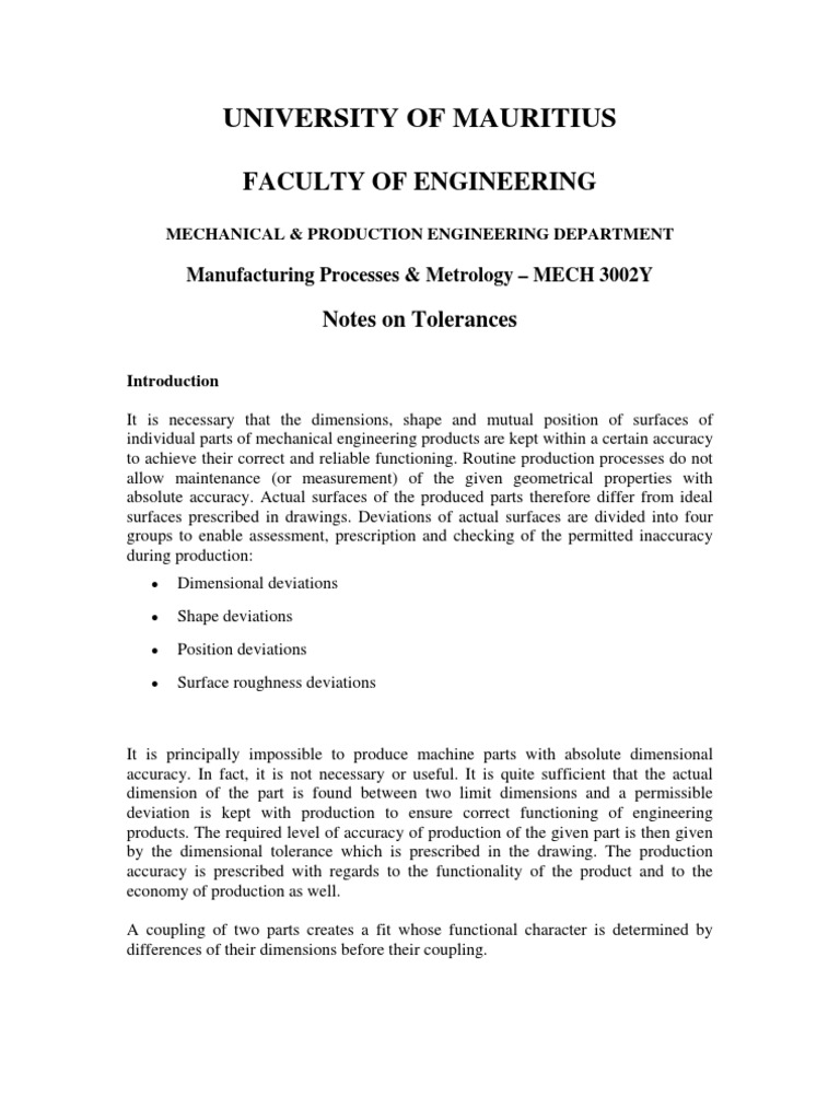 Tolerances Notes | PDF | Engineering Tolerance | Metalworking