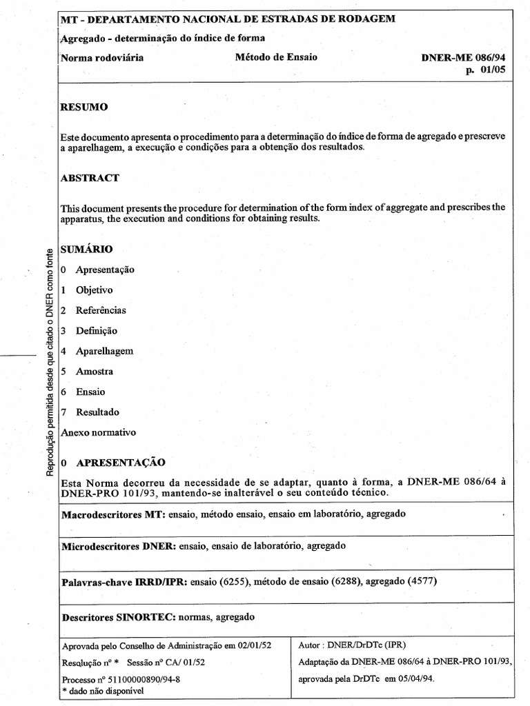 DNER-ME 086-94 - Agregado - Determinação Do Índice de Forma PDF | PDF