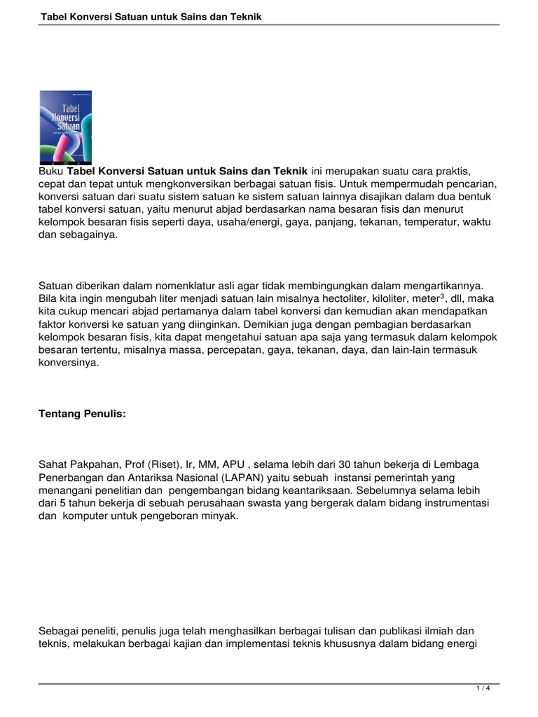 Tabel Konversi Satuan Untuk Sains Dan Teknik PDF | PDF