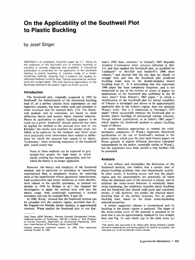 On The Applicability of The Southwell Plot To Plastic Buckling PDF