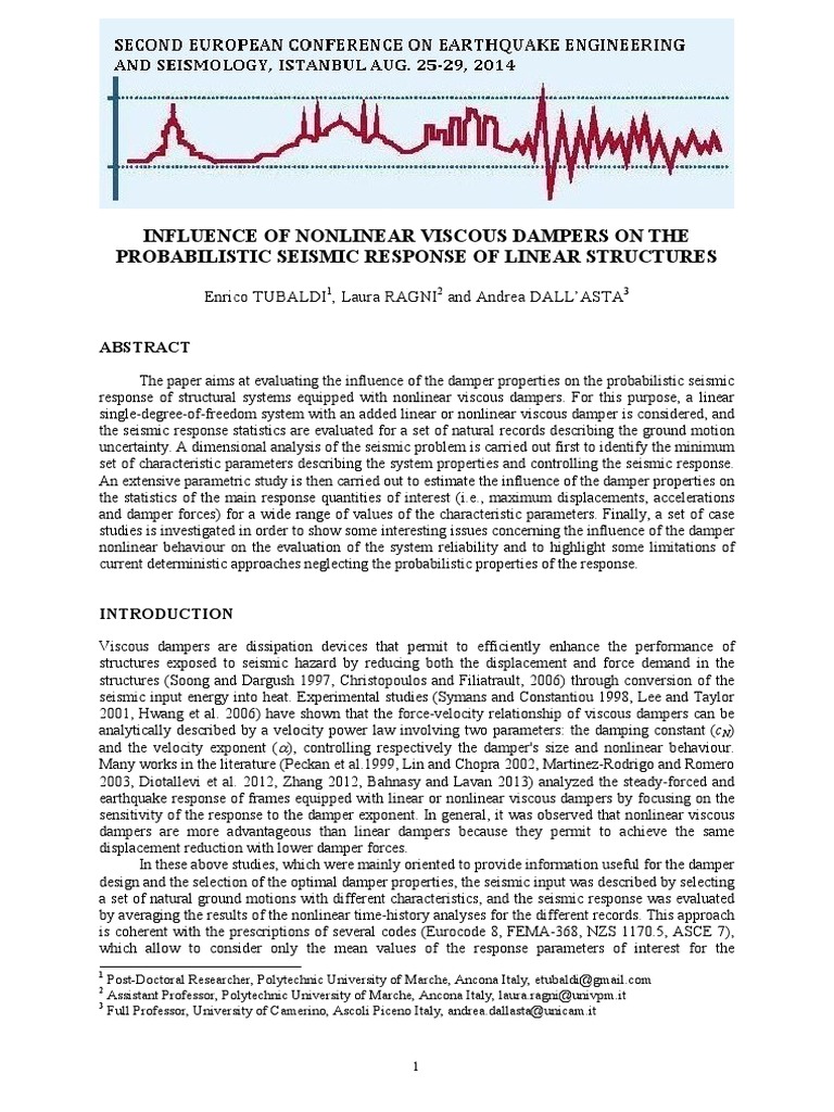 Nonlinear Dampers in Seismic Response Analysis | PDF | Nonlinear System ...