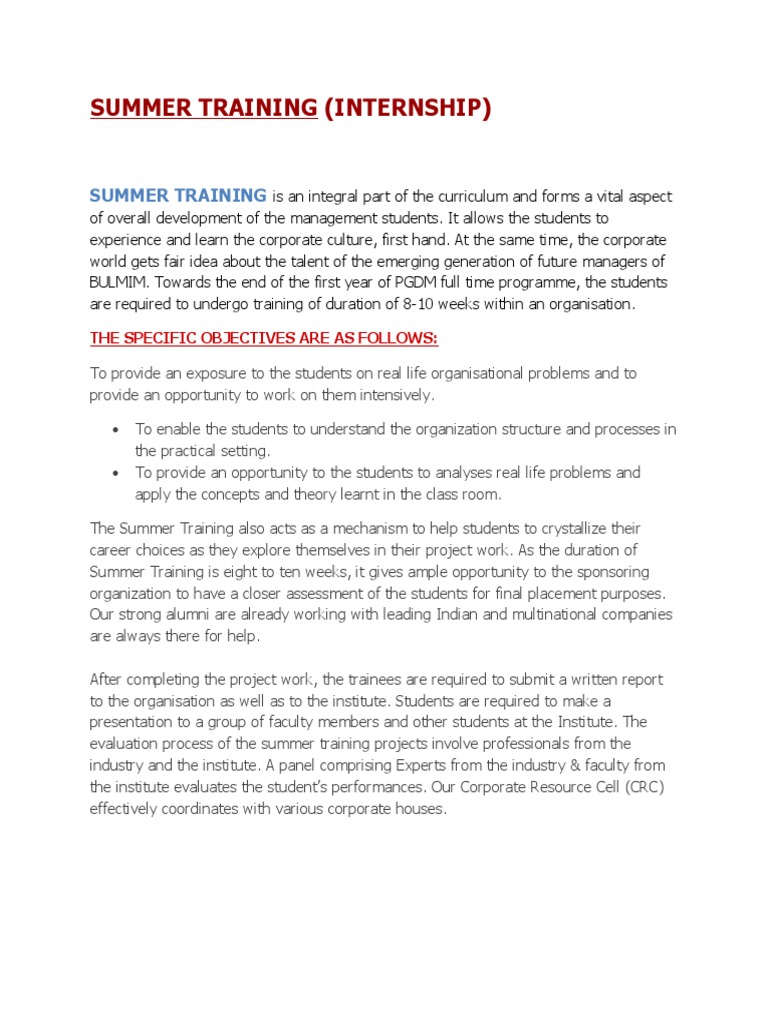 Summer Training | PDF