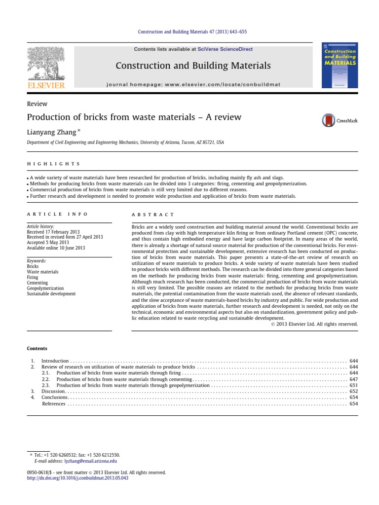 Waste-Based Brick Production Review | PDF | Brick | Fly Ash