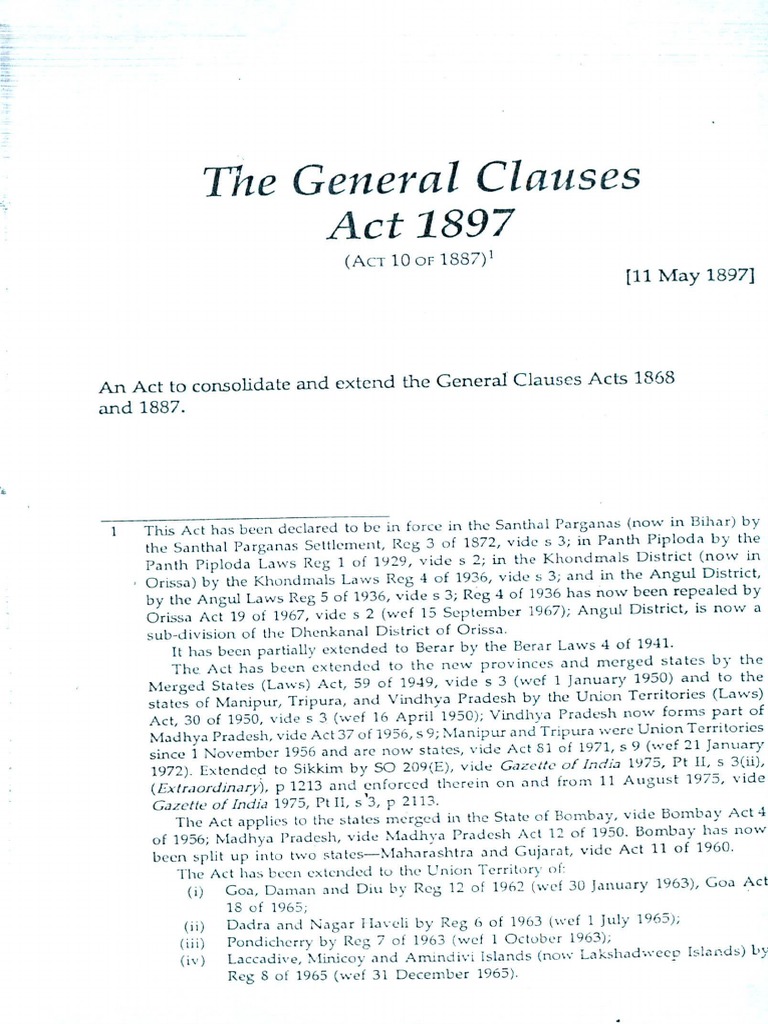 The General Clauses Act 1897 PDF Statutory Interpretation