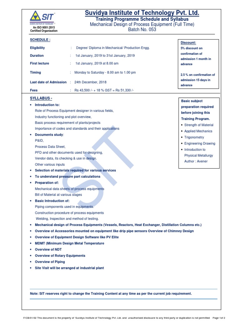Suvidya Institute of Technology Pvt. LTD.: Mechanical Design of Process ...