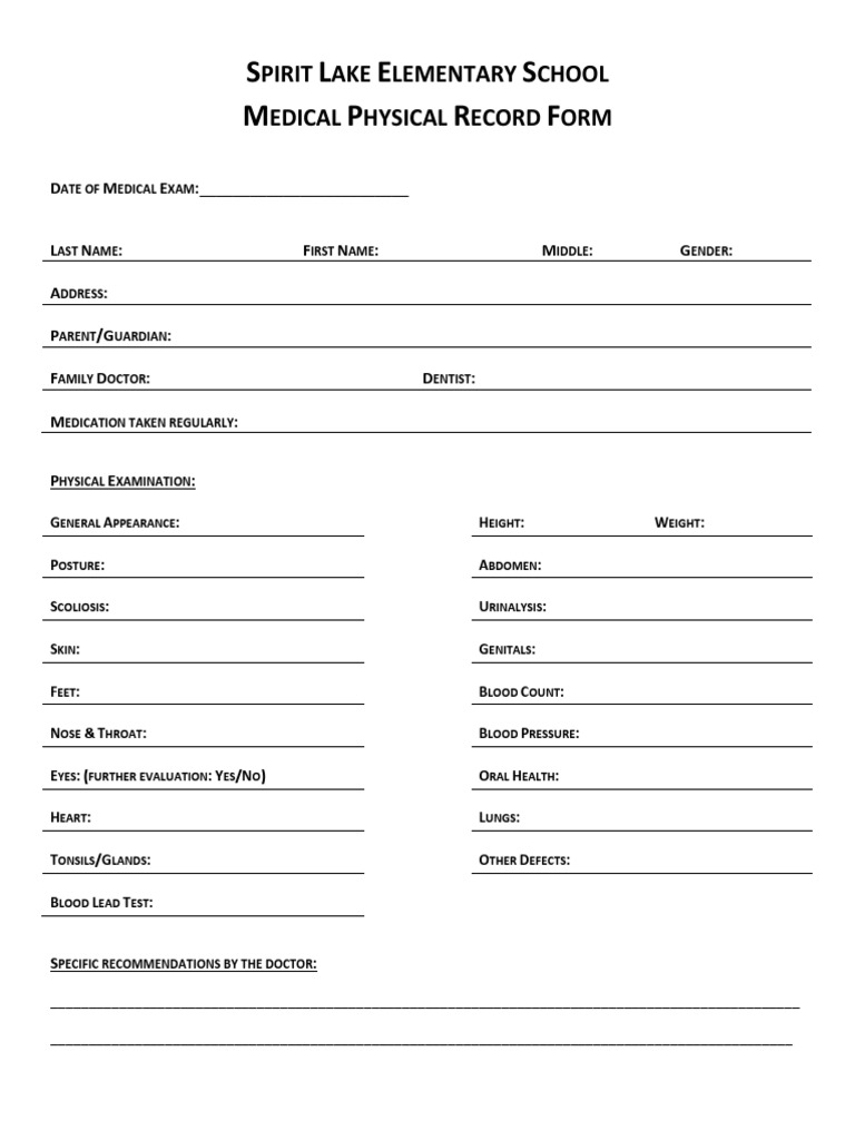 06 Medical Physical Record Form PDF PDF Physical Examination Allergy