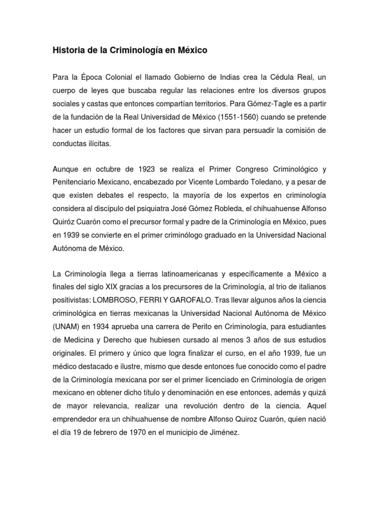 Historia de La Criminología en México Criminología