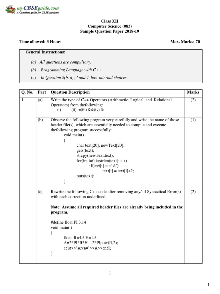 (A) All Questions Are Compulsory. (B) Programming Language With C++ ...