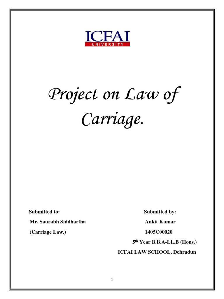 Project On Law of Carriage PDF Common Carrier Bill Of Lading