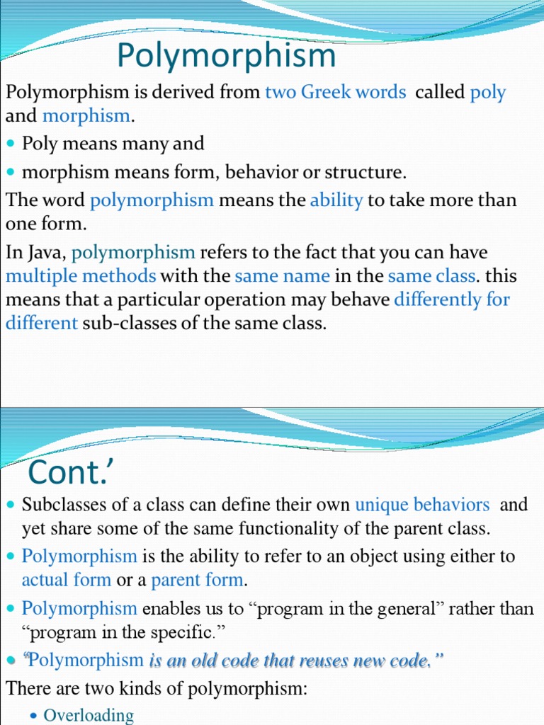 Polymorphism: Two Greek Words Poly Morphism | PDF | Method (Computer ...