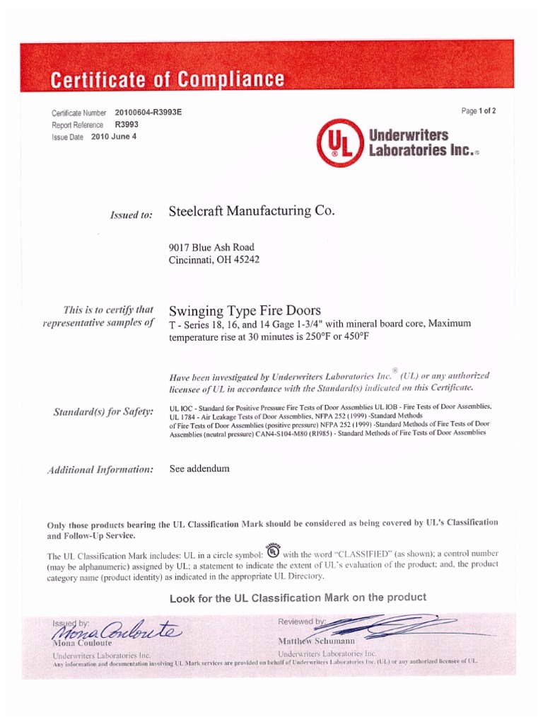 Certificate of CoT Series 18ga 16ga 14ga PDF