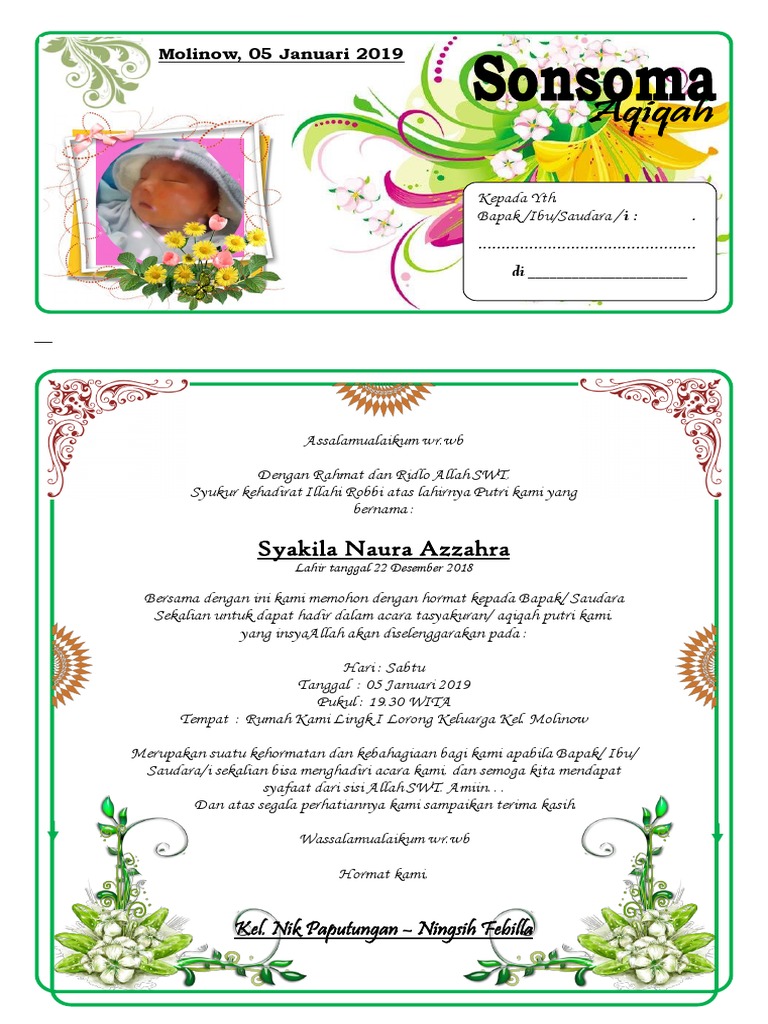 980 Koleksi Contoh Undangan Aqiqah Simpel Versi Word Doc Kertas A4 Gratis Terbaik