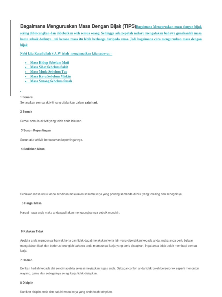 Bagaimana Menguruskan Masa Dengan Bijak Pdf