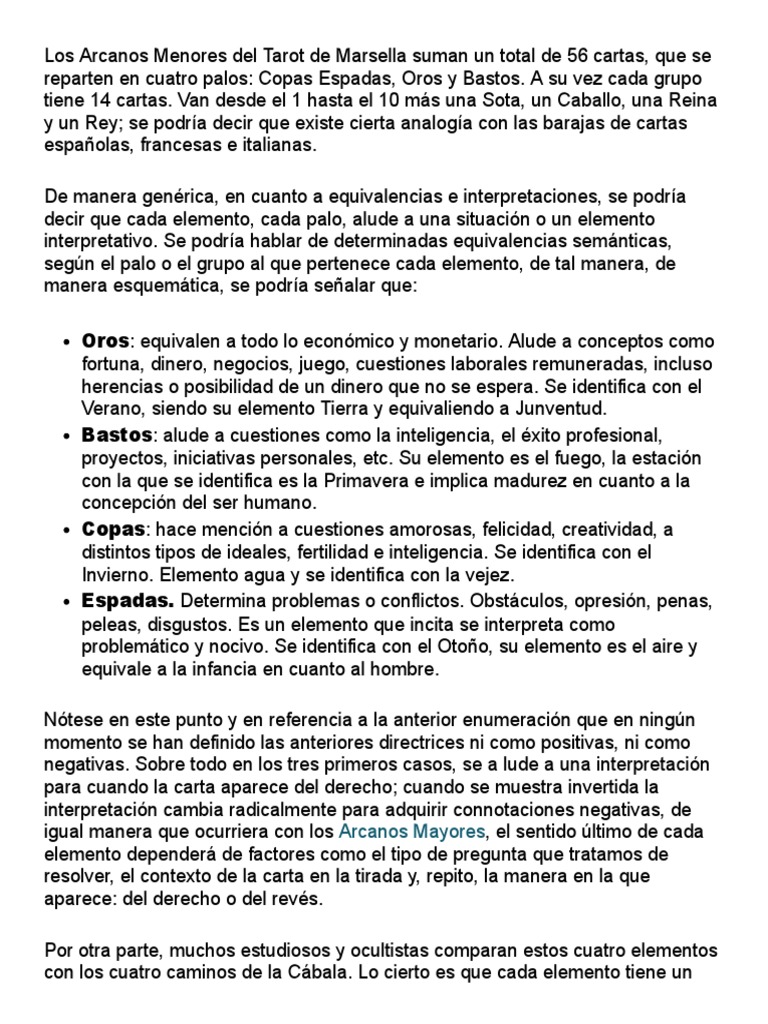Arcanos Menores del Tarot de Marsella | PDF | Tarot | Kábala