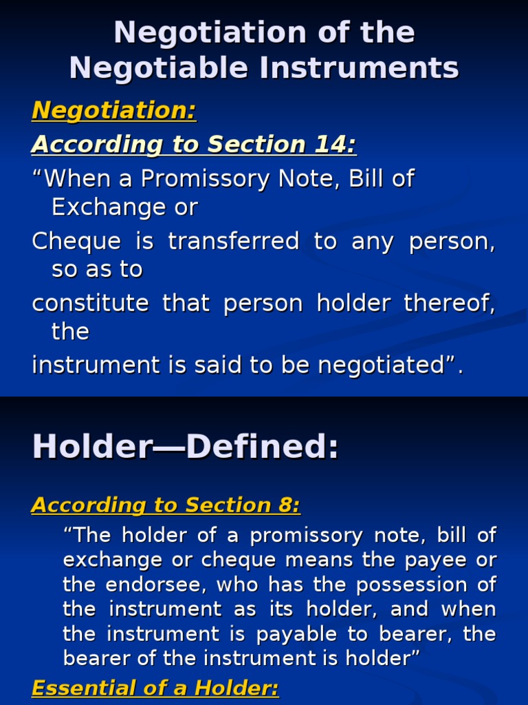 10 Negotiation of Negotiable Instuments Negotiable Instrument