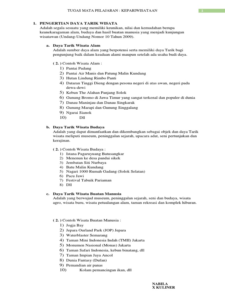 Pengertian Daya Tarik Wisata