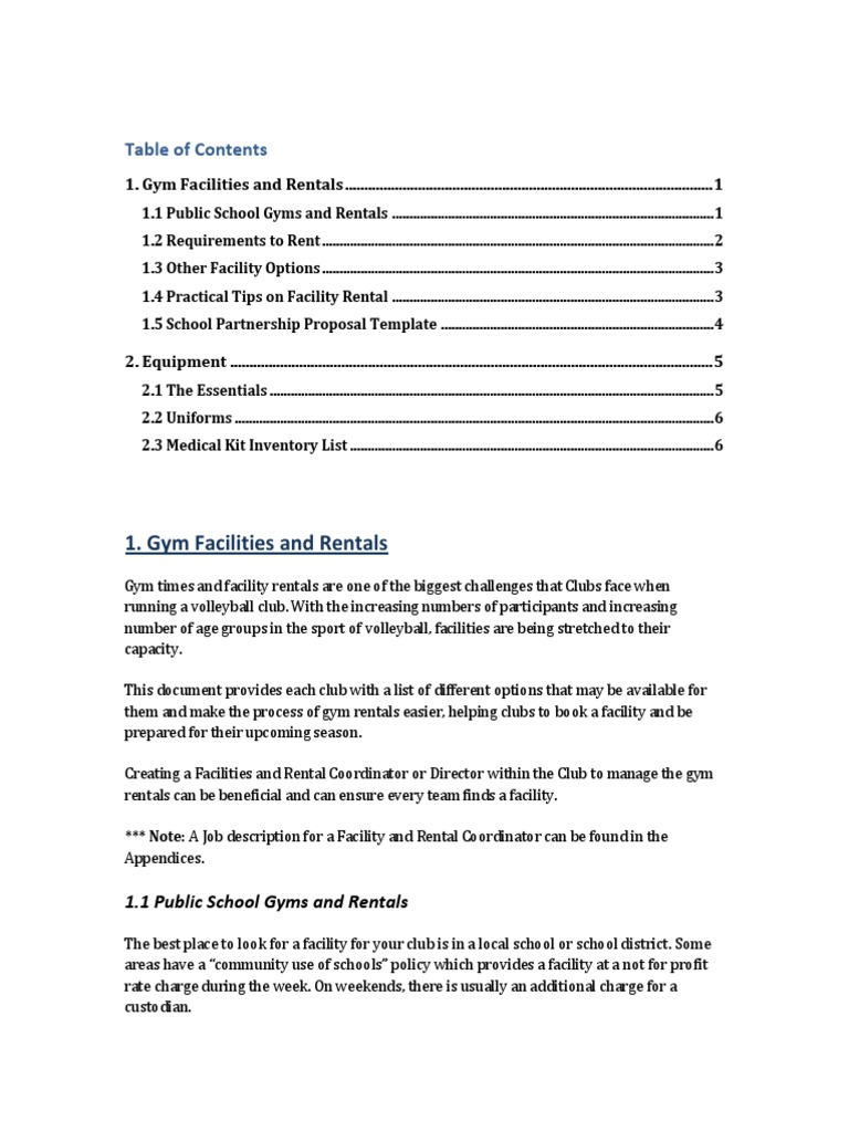 Gym Facility Rental Guide for Clubs | PDF | Renting | Nonprofit ...