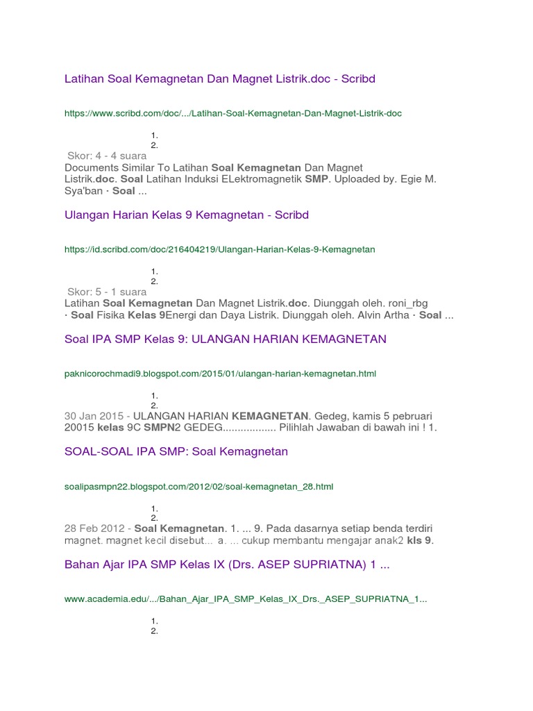 Latihan Soal Kemagnetan Dan Magnet Listrik Doc Scribd Skor 4 4 Suara