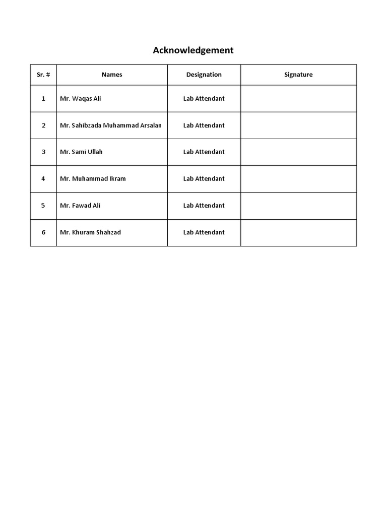 Lab Attendants Acknowledgement | PDF