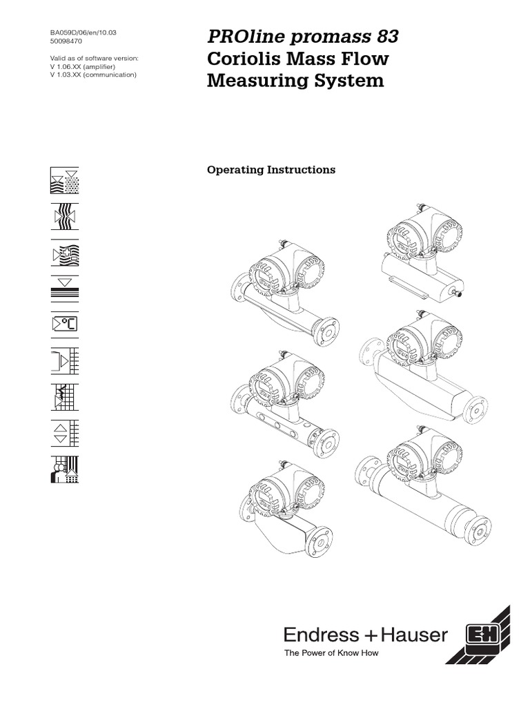 BA059DEN Promass 83 OM | PDF | Pipe (Fluid Conveyance) | Liquids