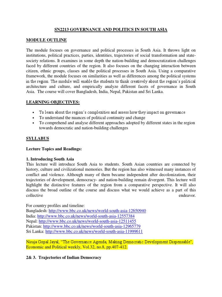 South Asia Governance and Politics Overview | PDF | South Asia | Governance