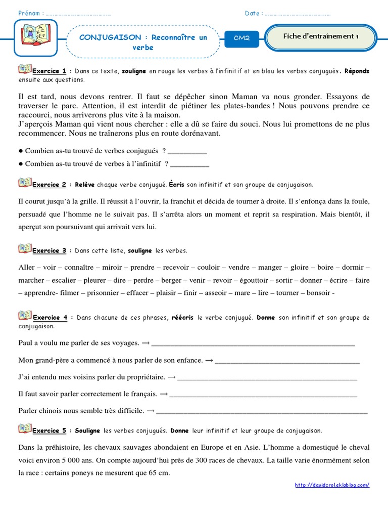 Le Verbe Et Son Infinitif Ce2 Pdf Fiche 1 Reconnaitre Un Verbe | PDF | Poney | Verbe