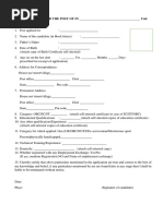 Application For The Post of IN - Unit