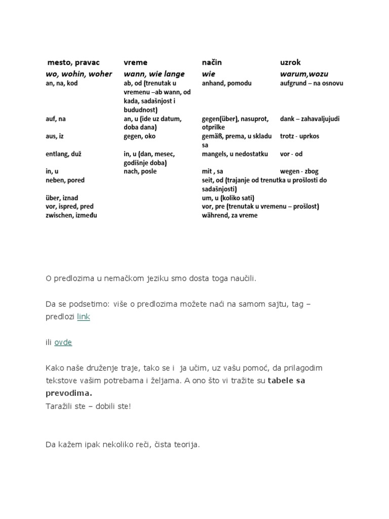 Predlozi U Nemackom | PDF