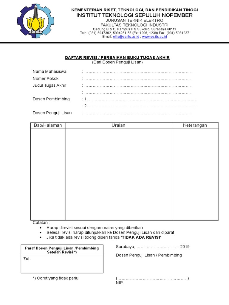 Daftar Revisi Tugas Akhir Mahasiswa | PDF