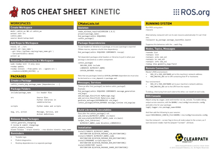 ROS Cheat Sheet Kinetic | PDF | Directory (Computing) | Computing
