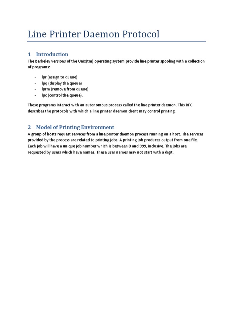 Line Printer Daemon Protocol Guide | PDF