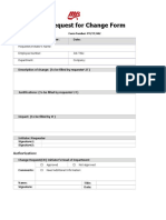Request For Change Form: Requester/Initiator's Name: Employee Number: Job Title: Department: Company
