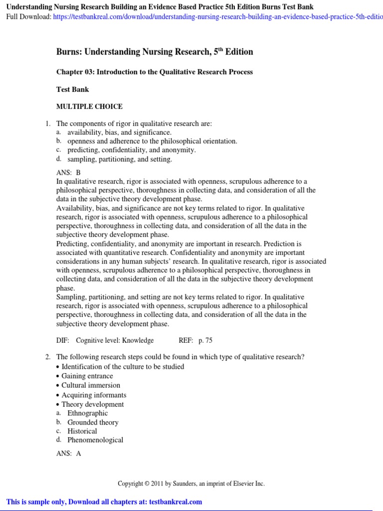 Understanding Nursing Research Building An Evidence Based Practice 5th ...