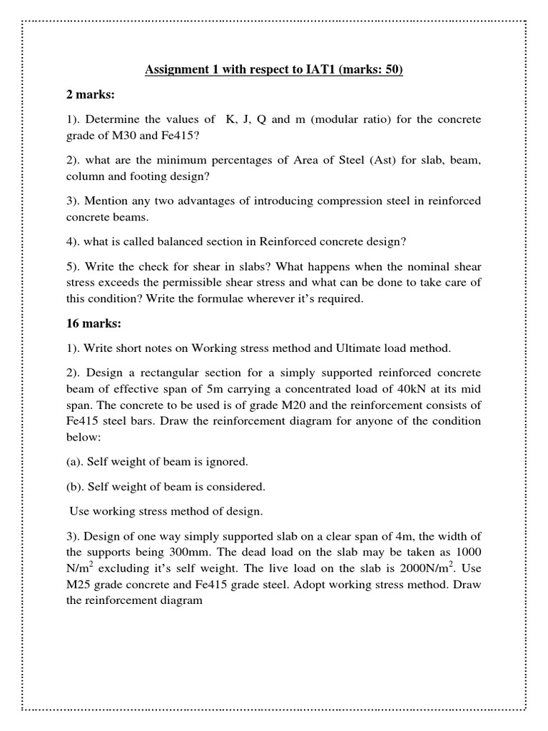 Assignment 1 and 2 | PDF | Beam (Structure) | Reinforced Concrete