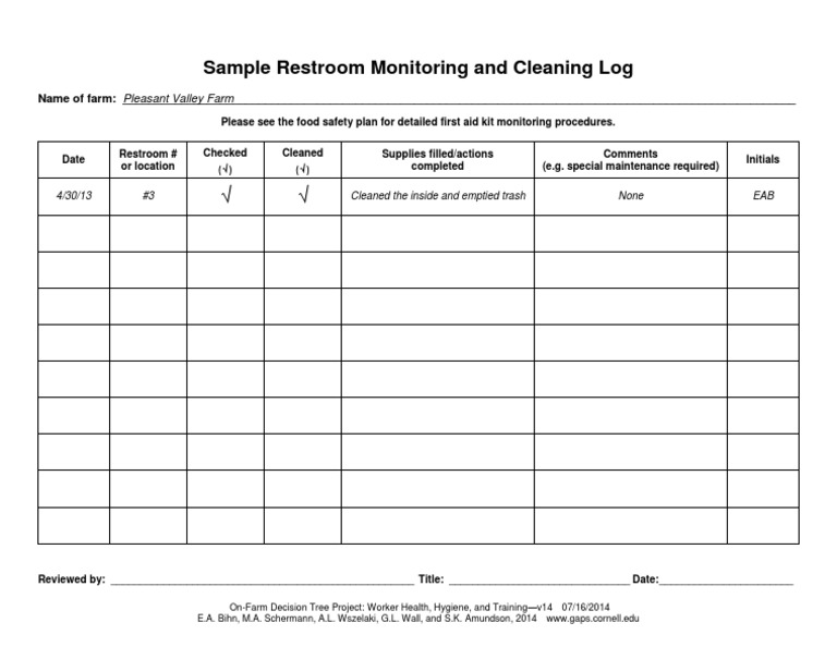 On-Farm Restroom Monitoring Log | PDF