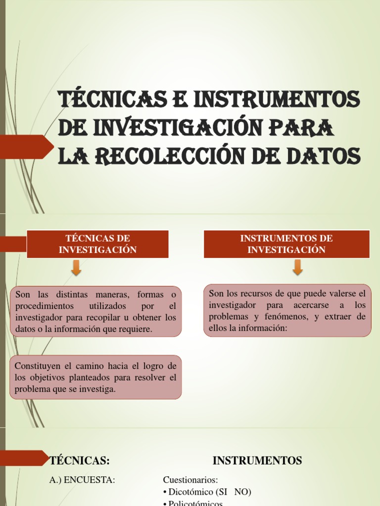 Técnicas e Instrumentos Investigación para La Recolección PDF | Cuestionario | Metodología de encuesta