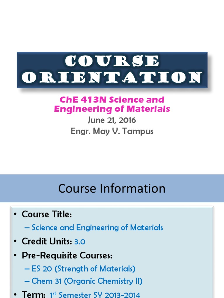 ChE 413N Course Orientation Guide | PDF | Engineering | Test (Assessment)