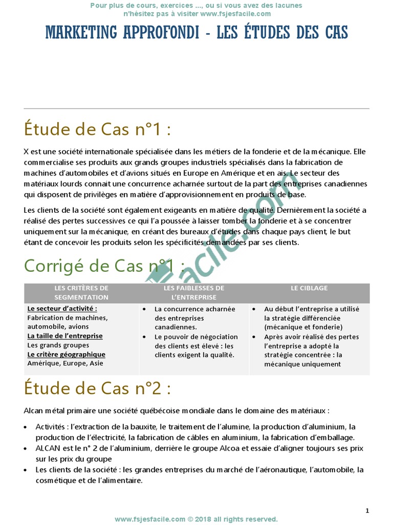 Exercices De Marketing Avec Corrigés Détaillés Gratuit Marketing Approfondi S5 Exer Étude Du Cas Et Corrigé | PDF | Chocolat |  Stratégie marketing