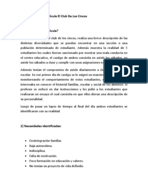 Descripción de LA PELICULA El Club de Los Cincos | PDF | Maestros |  Comportamiento