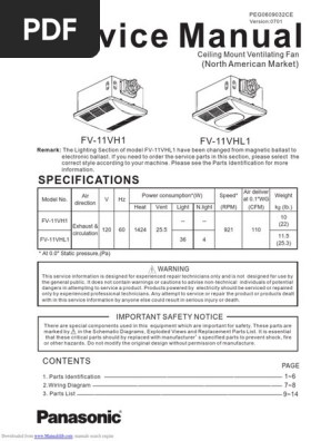Panasonic Bathroom Fan Heater Combo Service Manual | PDF | Hvac | Equipment