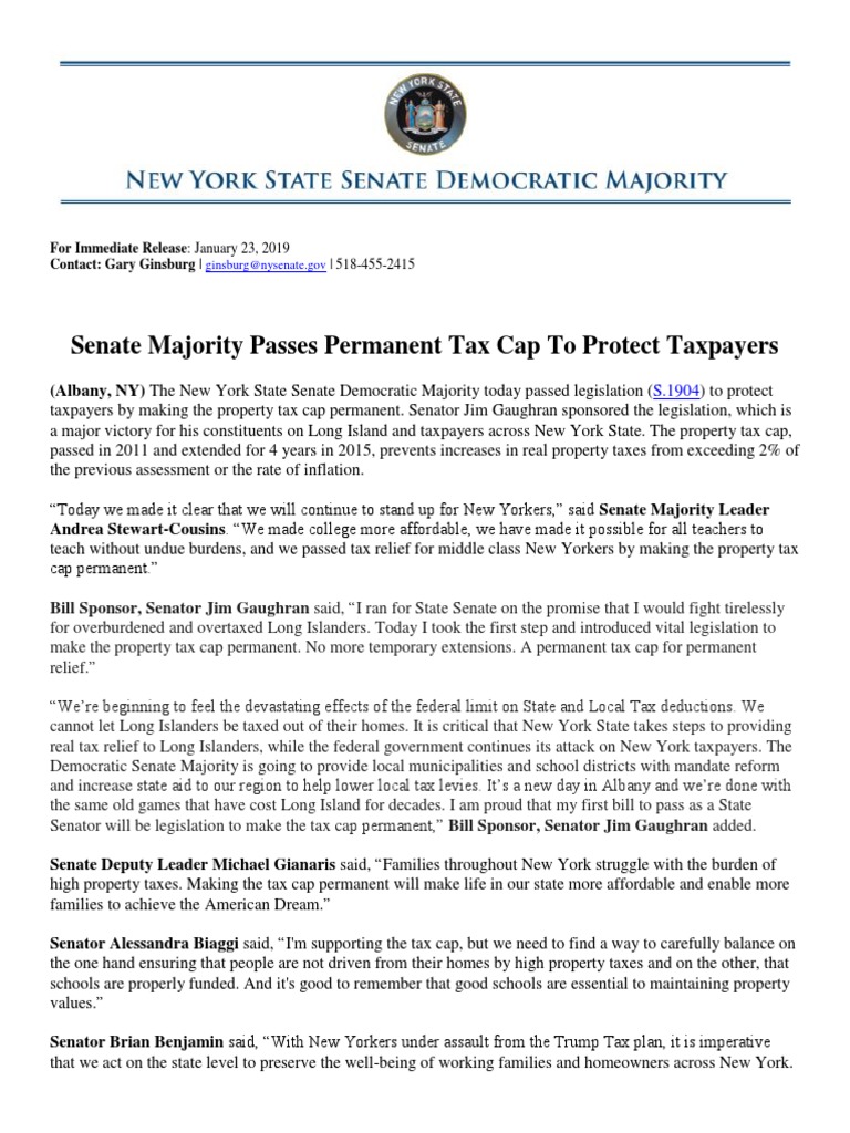 New York Senate Makes Tax Cap Permanent | PDF | New York City | Taxes