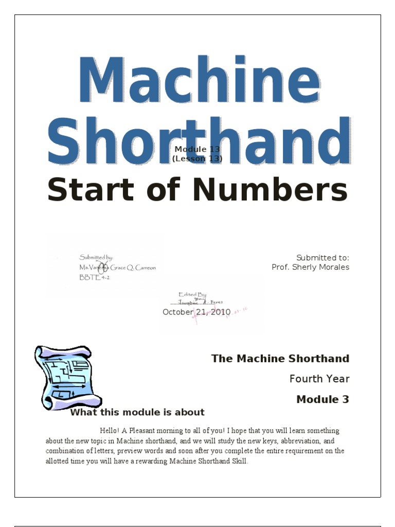 Start of Numbers The Machine Shorthand Shorthand