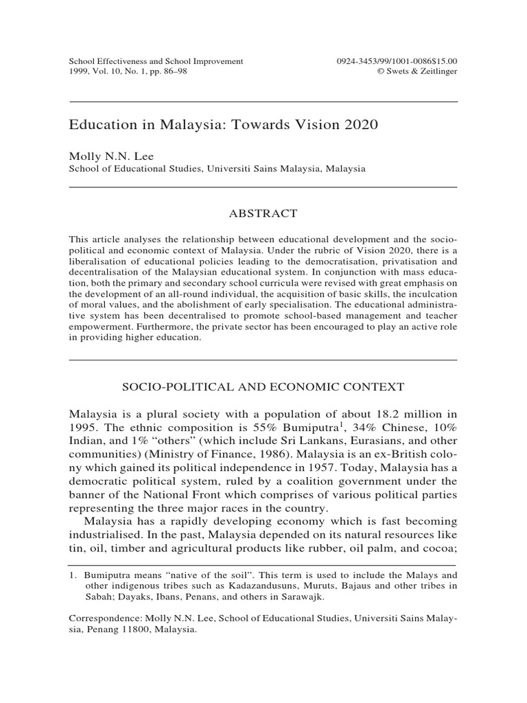 Education in Malaysia Towards 2020 | PDF | Teachers | Behavior Modification