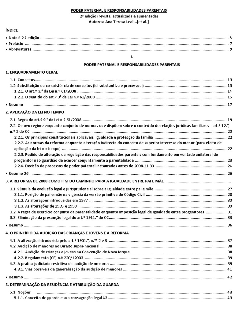 Poder Paternal e Responsabilidades Parentais | Estatuto | Lei das ...
