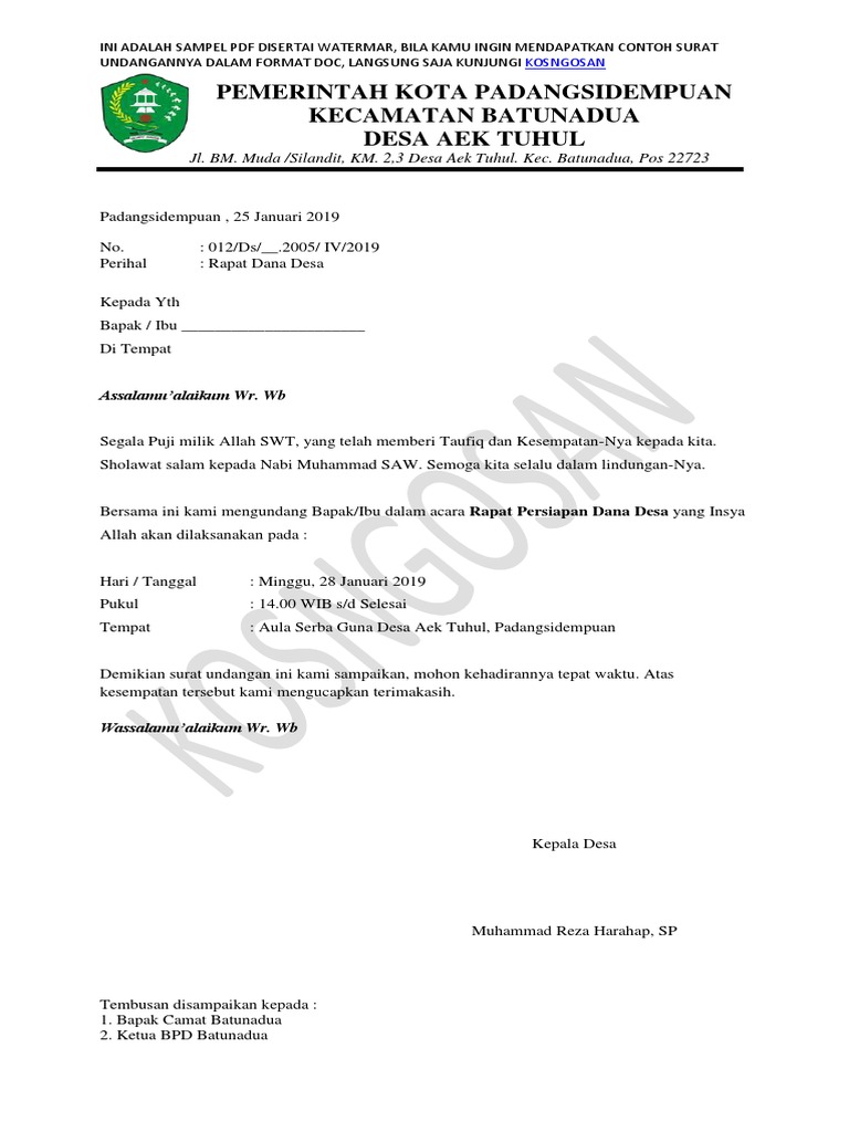 Contoh Surat Undangan Desa Pdf