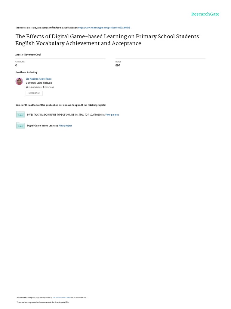Digital Game-Based Learning Impact on Vocabulary | PDF | Multimedia | P ...