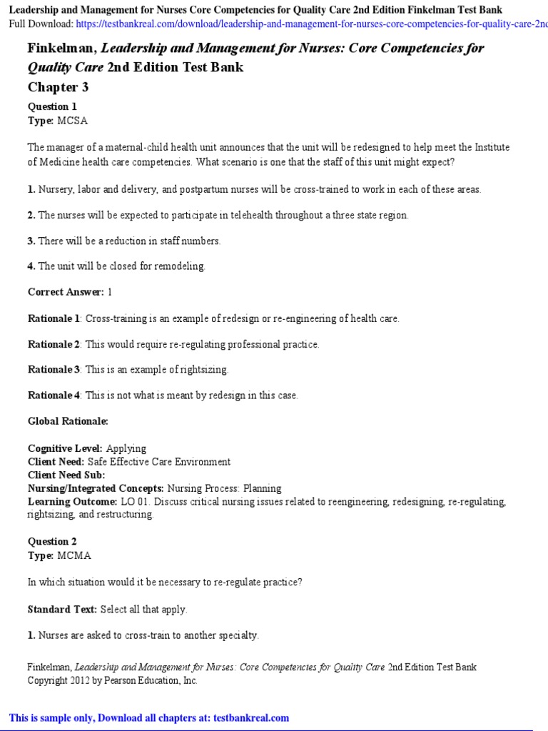 Leadership and Management For Nurses Core Competencies For Quality Care ...